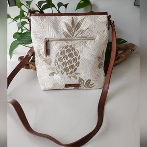 Tommy Bahama Cream and Brown Pineapple Crossbody Bag
